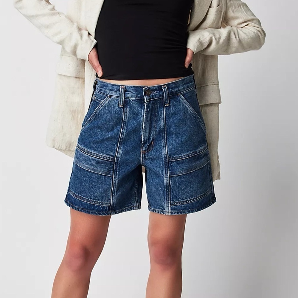 NWT AGOLDE Cooper Long Jean Shorts Blue Ambition 26 - Picture 10 of 11